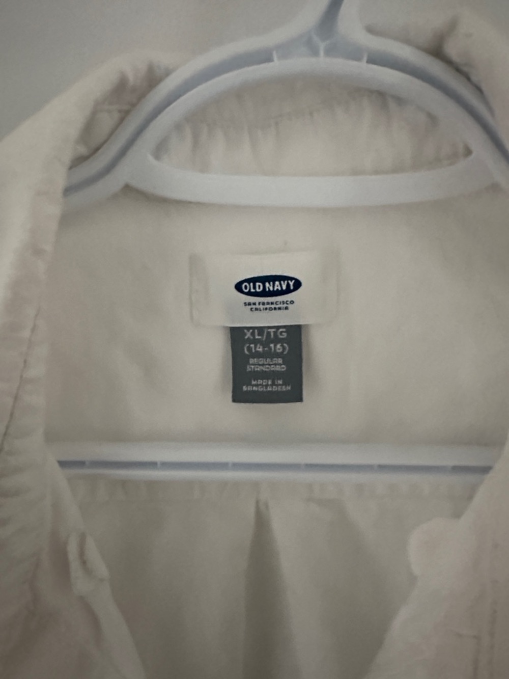 Old Navy White Button-Down Shirt, 100% Cotton Youth Size Extra Large 14-16 - Picture 3 of 6